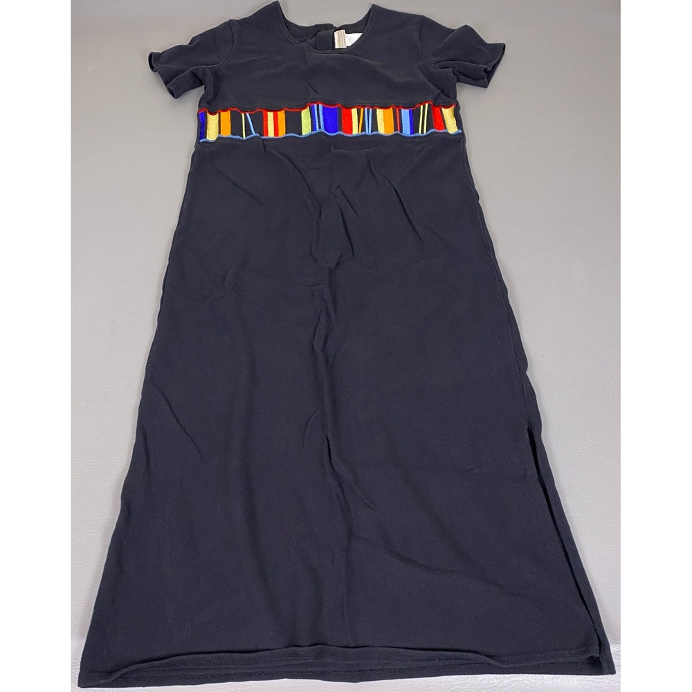 Coldwater Creek Maxi Dress Women's Medium Black Cotton Embroidered Art to Wear